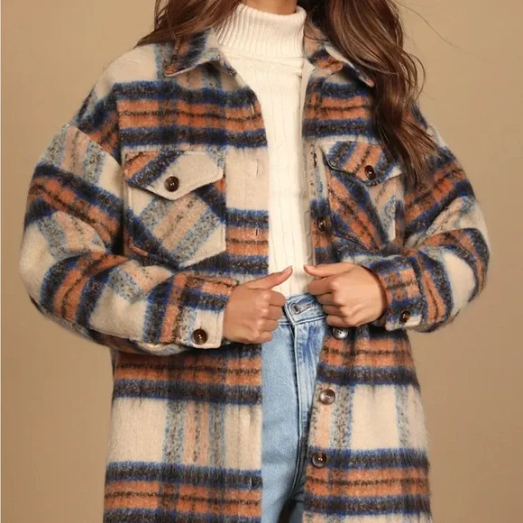 Cozy Callings Beige Multi Plaid Shacket - Picture 3 of 8